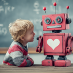 Child interacting with a friendly robot representing social and emotional learning in the age of artificial intelligence